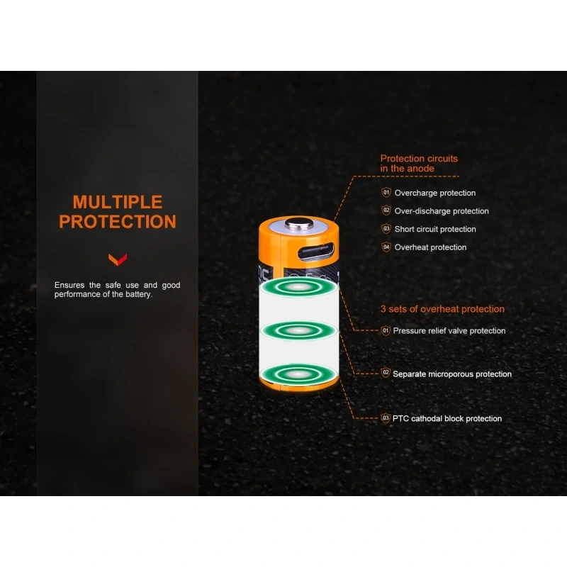 Dobíjecí USB-C baterie Fenix RCR123A 800 mAh (Li-ion)Dobíjecí USB-C baterie F 6