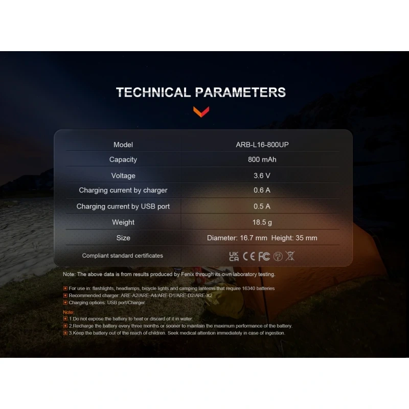 Dobíjecí USB-C baterie Fenix RCR123A 800 mAh (Li-ion)Dobíjecí USB-C baterie F 8