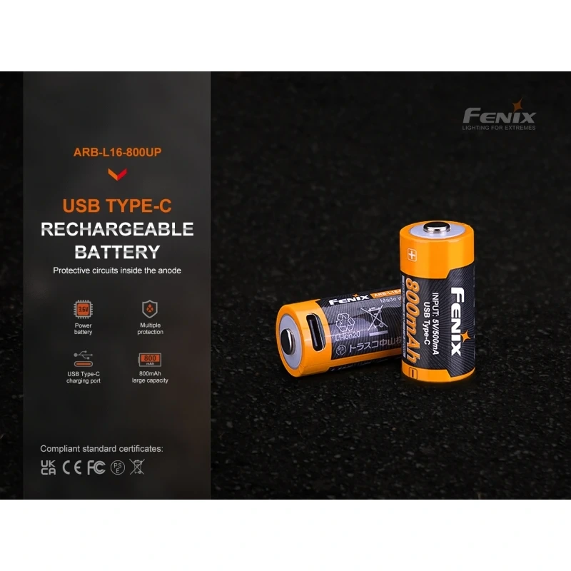 Dobíjecí USB-C baterie Fenix RCR123A 800 mAh (Li-ion)Dobíjecí USB-C baterie F 4