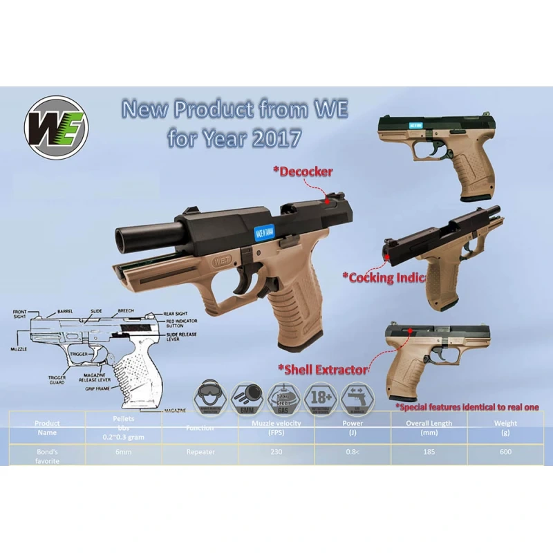 WE GBB plynová pistole Model 99C God of War - Černá/písková 3