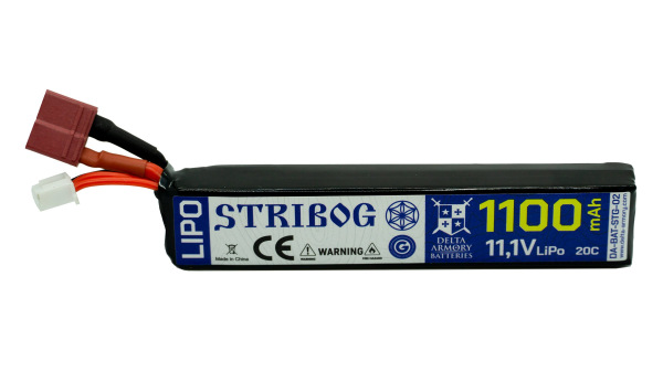 Airsoftová baterie STRIBOG LiPo 11,1V 1100mAh 20C krátká kabelová T-plug Delta Armory