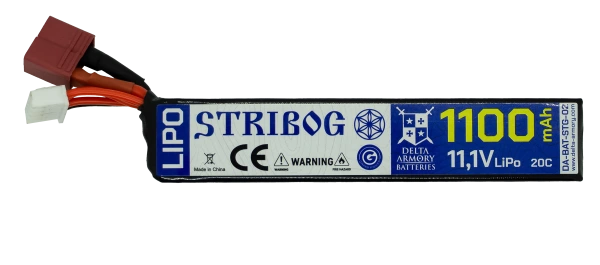 Airsoftová baterie STRIBOG LiPo 11,1V 1100mAh 20C krátká kabelová T-plug Delta Armory 1